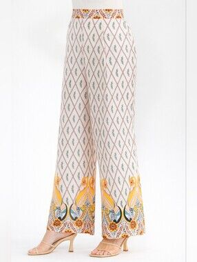 Women's Boho Tile Print Wide-Leg Linen Pants